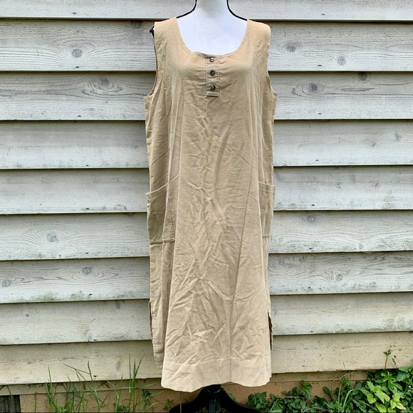 Vintage Dresses & Skirts - Vintage Tan Corduroy Sleeveless Midi Shift Dress